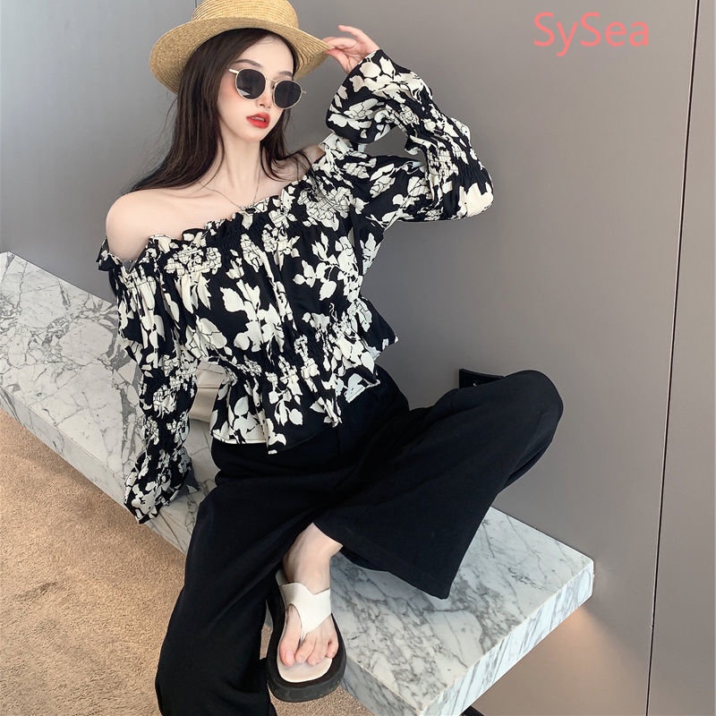 Áo Kiểu Trễ Vai Họa Tiết Hoa Phong Cách Pháp