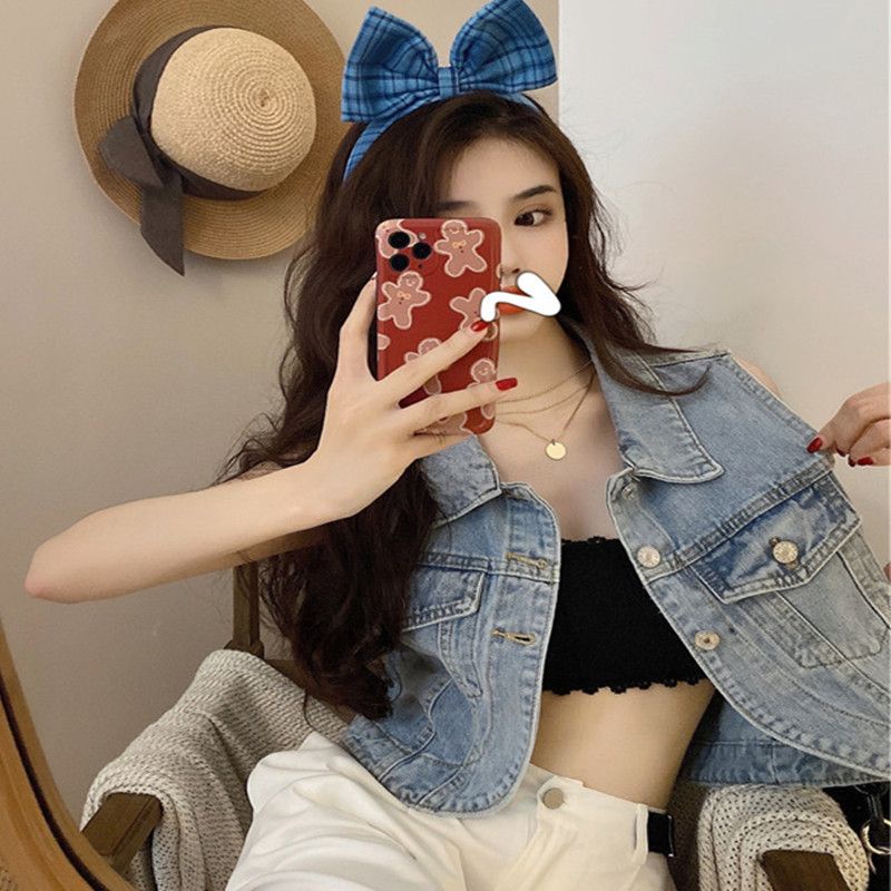 Áo Denim Không Tay Lưng Cao Thời Trang Mùa Hè Dành Cho Nữ