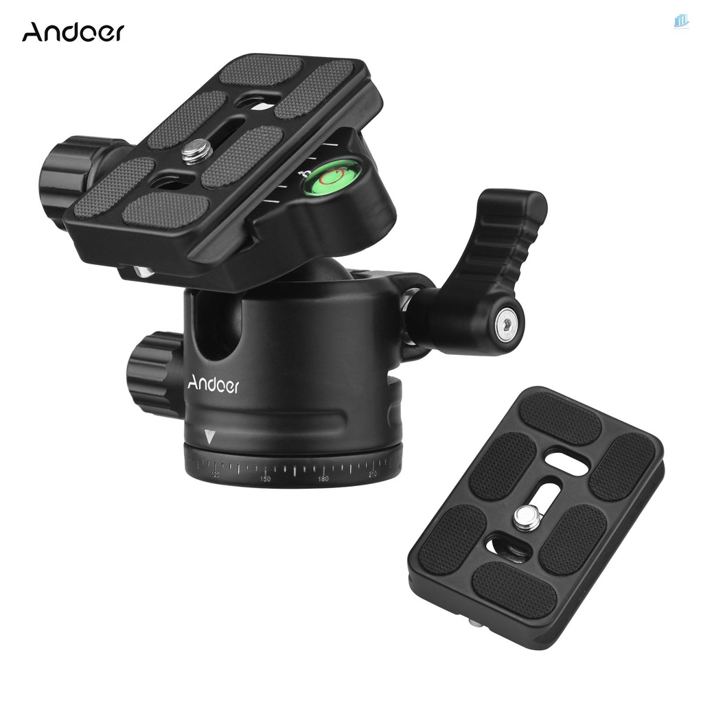 Ngàm Gắn Máy Ảnh Đầu Bi Andoer Max. 5kg / 11lbs Bằng Hợp Kim Nhôm Chịu Lực Tốt Kèm 2 Đĩa Tháo Lắp Nhanh