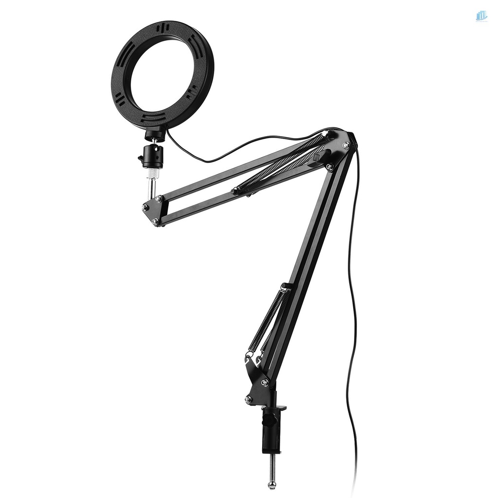 Vòng Đèn LED Mini 6 Inch 3 Chế Độ Điều Chỉnh Được Kèm Kẹp Linh Hoạt Với Bộ Chuyển Đổi Đầu Bi Cố Định Video Trực Tiếp