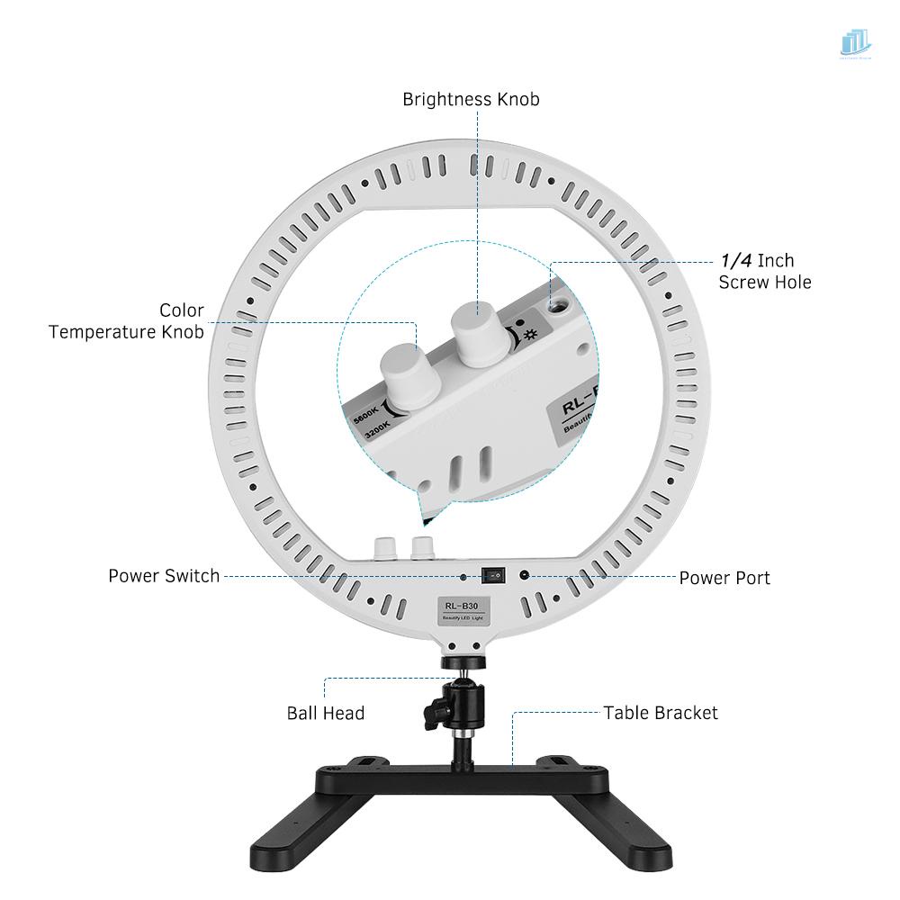 Vòng Đèn LED 13 Inch 30W 3200K-5600K Có Giá Đỡ Điện Thoại Để Bàn Hỗ Trợ Chụp Ảnh Selfie