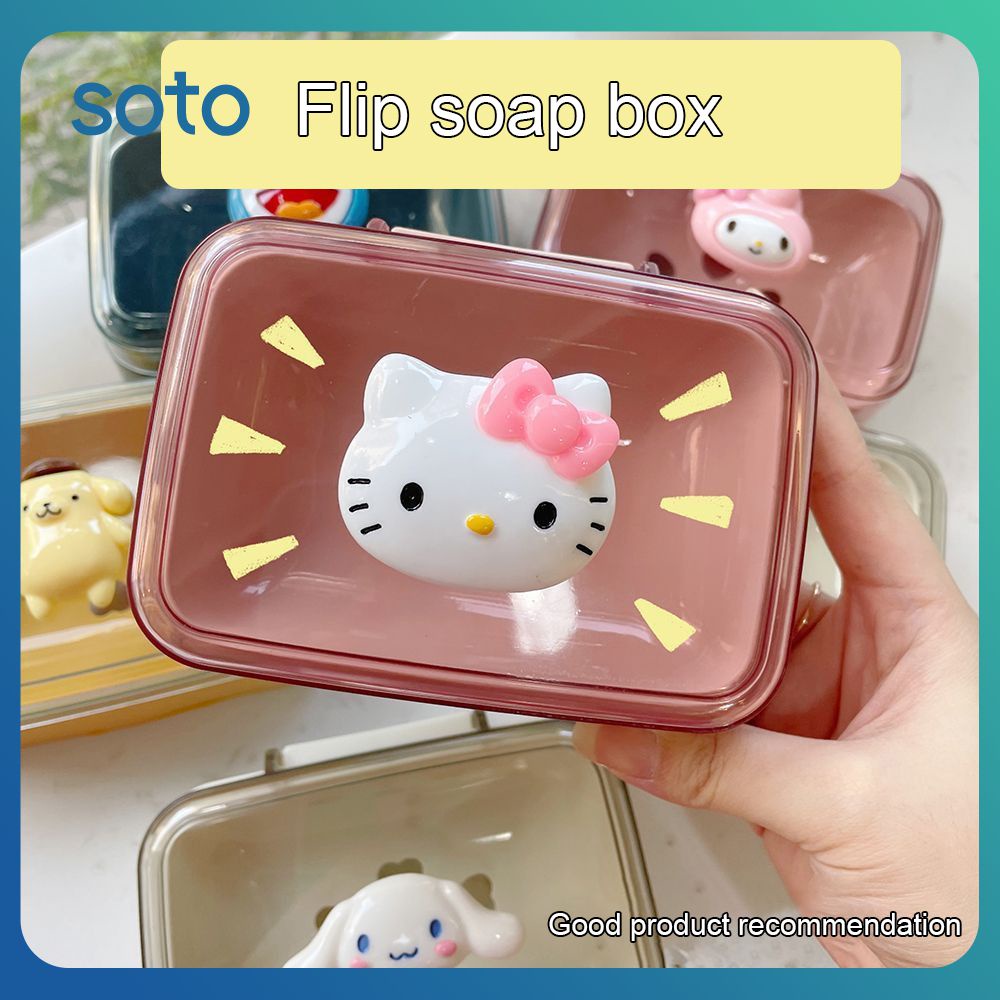 ♫Sanrio Hộp Đựng Xà Phòng Kuromi My Melody Hello Kitty Giá Đựng Xà Phòng Có Nắp Lật Thoát Nước Hộp Đựng Xà Phòng Phòng Tắm Anime Phụ Kiện Phòng Tắm Gia Đình