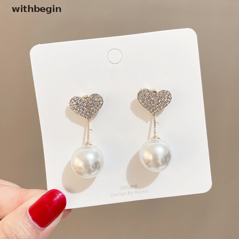 1 Đôi Bông Tai Hình Trái Tim Đính Ngọc Trai Thời Trang Dành Cho Nữ