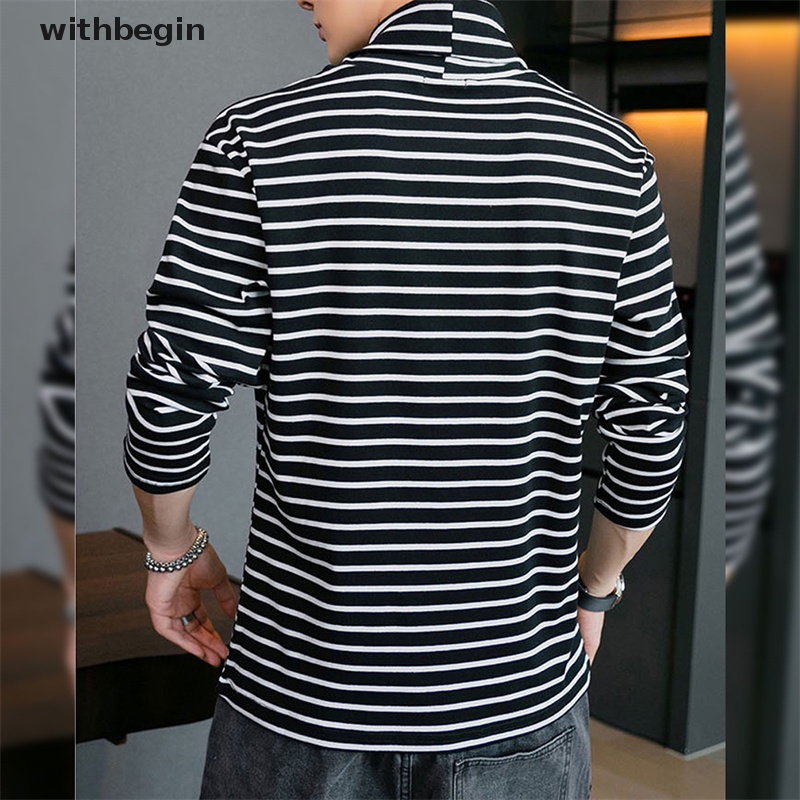 Áo Thun Dài Tay Cổ Lọ Họa Tiết Kẻ Sọc Phong Cách Đường Phố