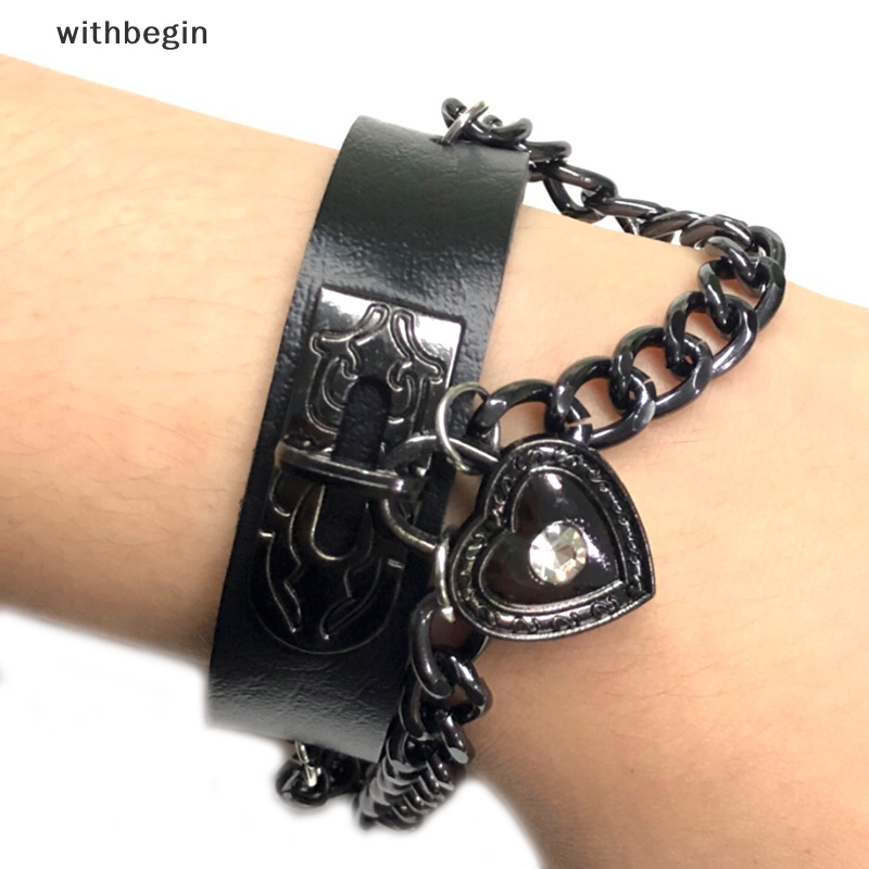 Vòng Đeo Tay Bằng Da Đính Gai Trái Tim Phong Cách Gothic Punk Cá Tính