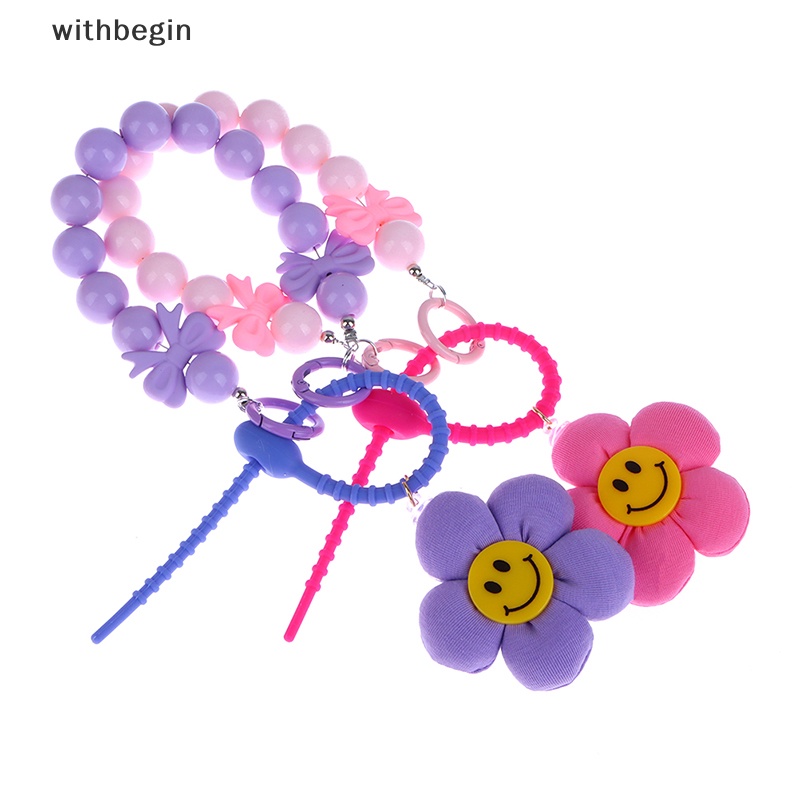 Móc Khóa Xe Hơi Đính Hạt Màu Kẹo Ngọt Hình Hoa Cười Dễ Thương Cho Nữ