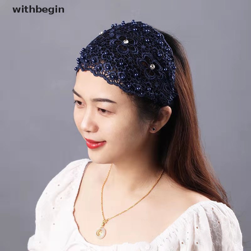 Băng Đô Ren Mỏng Vành Rộng Thoáng Khí Thêu Họa Tiết Đính Ngọc Trai Thời Trang Cho Nữ