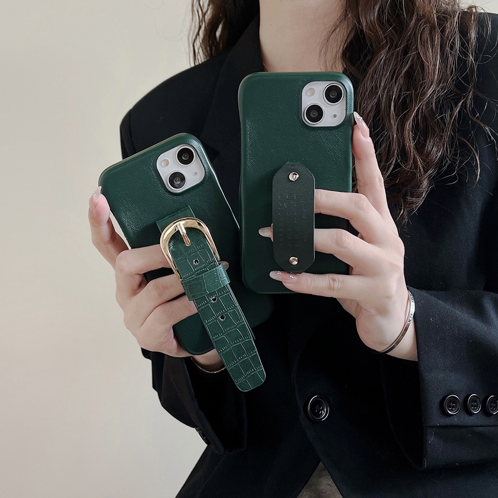 Ốp Điện Thoại Màu Xanh Lá Chống Sốc Có Quai Cầm Tay Thời Trang Cho IPhone 14 Pro Max IP 11 12 13 Pro Max
