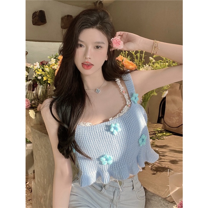 Áo Dệt Kim Hai Dây Xếp Nếp Ba Chiều Màu Trơn Họa Tiết Hoa Nhỏ Tươi Tắn Sang Trọng Dành Cho Bạn Nữ