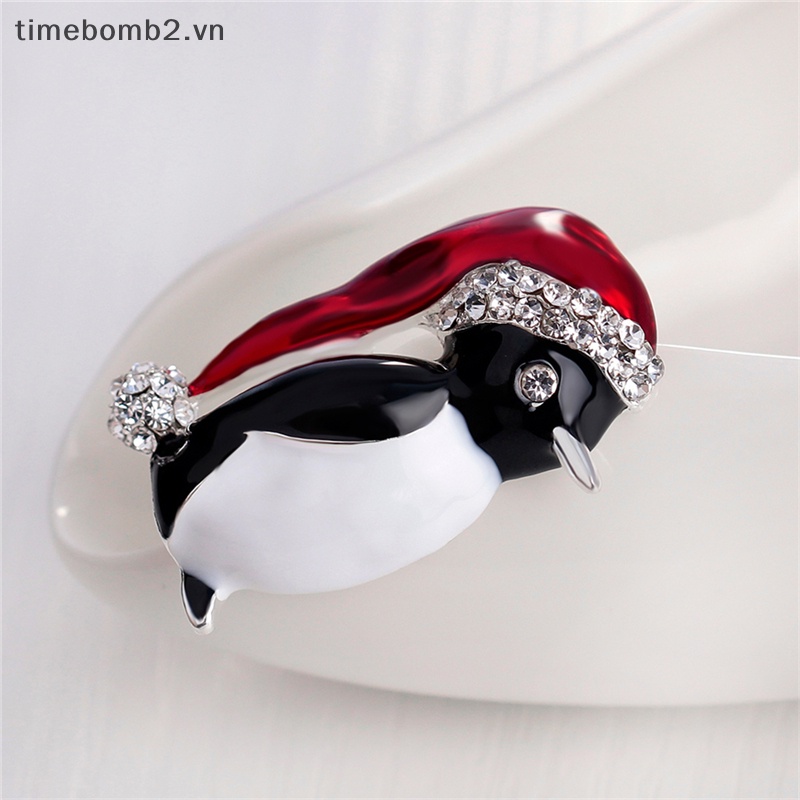 1 Huy Hiệu Cài Áo Hình Chim Cánh Cụt Giáng Sinh Đính Đá Dễ Thương