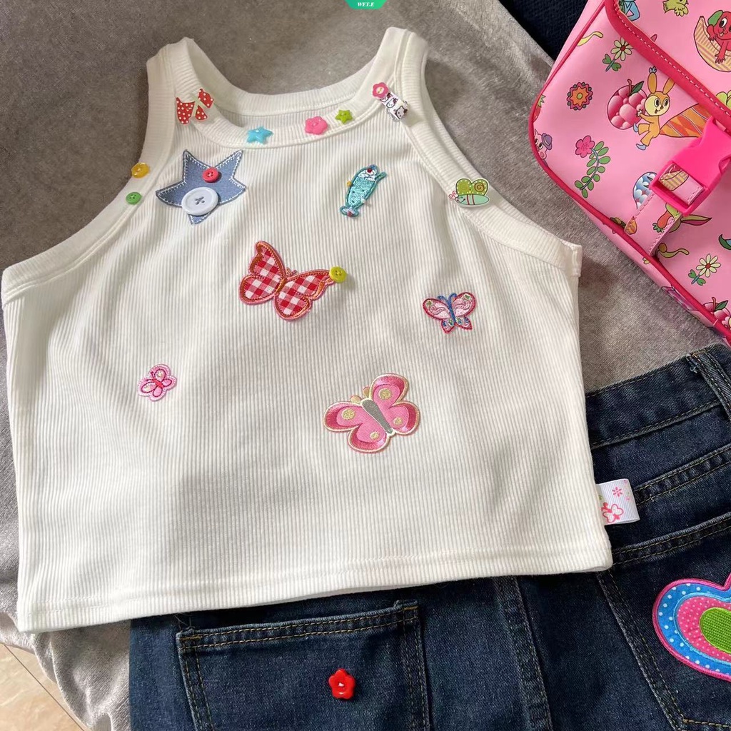 Áo Thun Ngắn Dáng Ôm In Họa Tiết Bươm Bướm Thời Trang Mùa Hè 2023 Cho Nữ