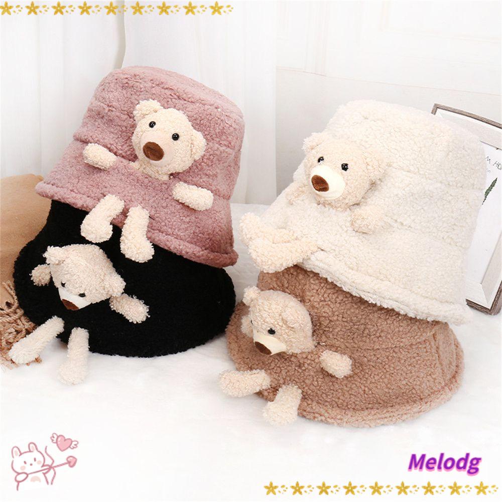 Mũ Lông Màu Trơn Hình Gấu Dễ Thương Thời Trang Mùa Đông Cho Bạn Gái