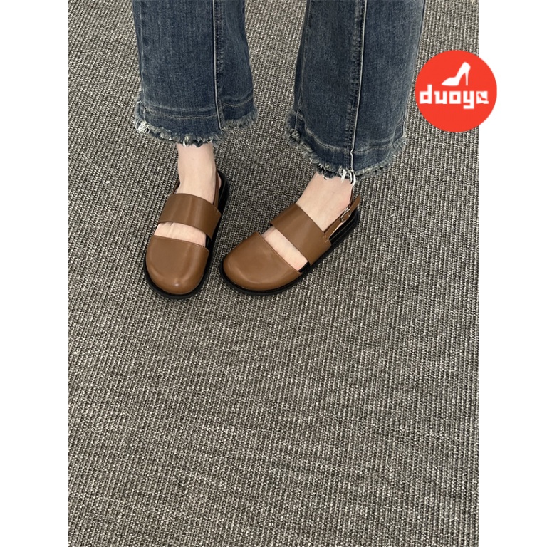 Duoya Tóc Thẳng ~ [Hàng Có Sẵn] Dép Muller Đế Phẳng Dày Hở Ngón Quai Dây Cài Khóa Sau Dành Cho Bạn Nữ Miễn Phí Vận Chuyển