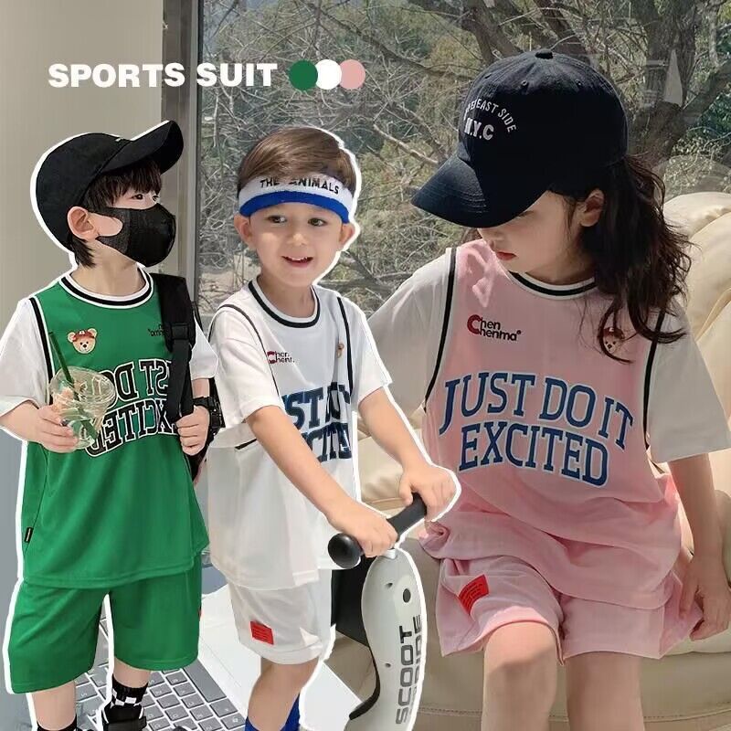 Áo Thun Bóng Rổ Tay Ngắn Giả Hai Lớp Phong Cách Phương Tây Thời Trang Mùa Hè Cho Bé Trai Và Gái