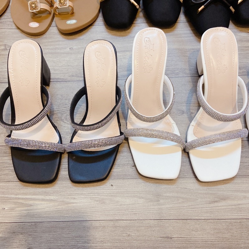 Guốc nữ 2 dây xoàn đính đã lấp lánh siêu xinh siêu mềm êm chân cao 5cm mã 163