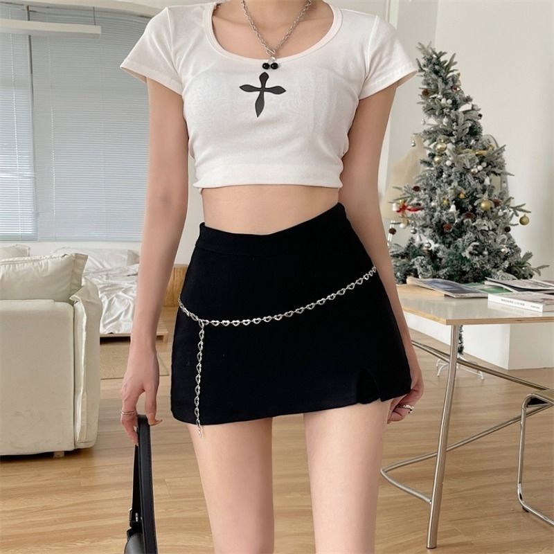 Chân Váy Chữ A Lưng Cao Màu Đen Thời Trang Mùa Hè Cho Nữ