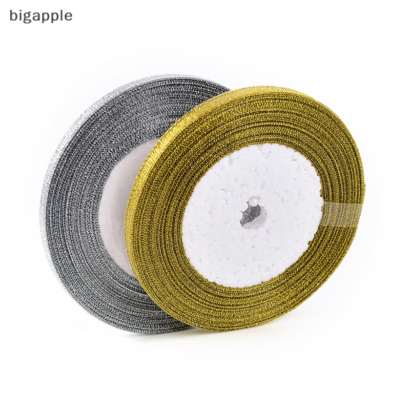 Cuộn Dây Ruy Băng Lụa Sa Mạc Vàng / Bạc Dày 6mm Dùng Trang Trí Giáng Sinh DIY 25 Yards