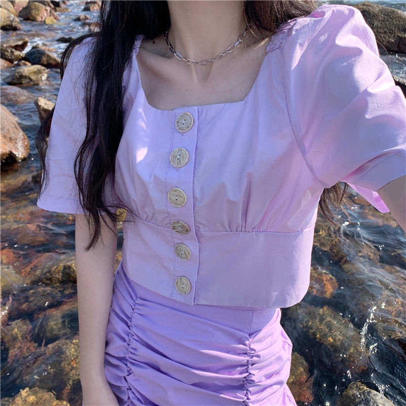 Áo Sơ Mi Ngắn Tay Cổ Vuông Thiết Kế Mới Thời Trang Mùa Hè Dành Cho Nữ