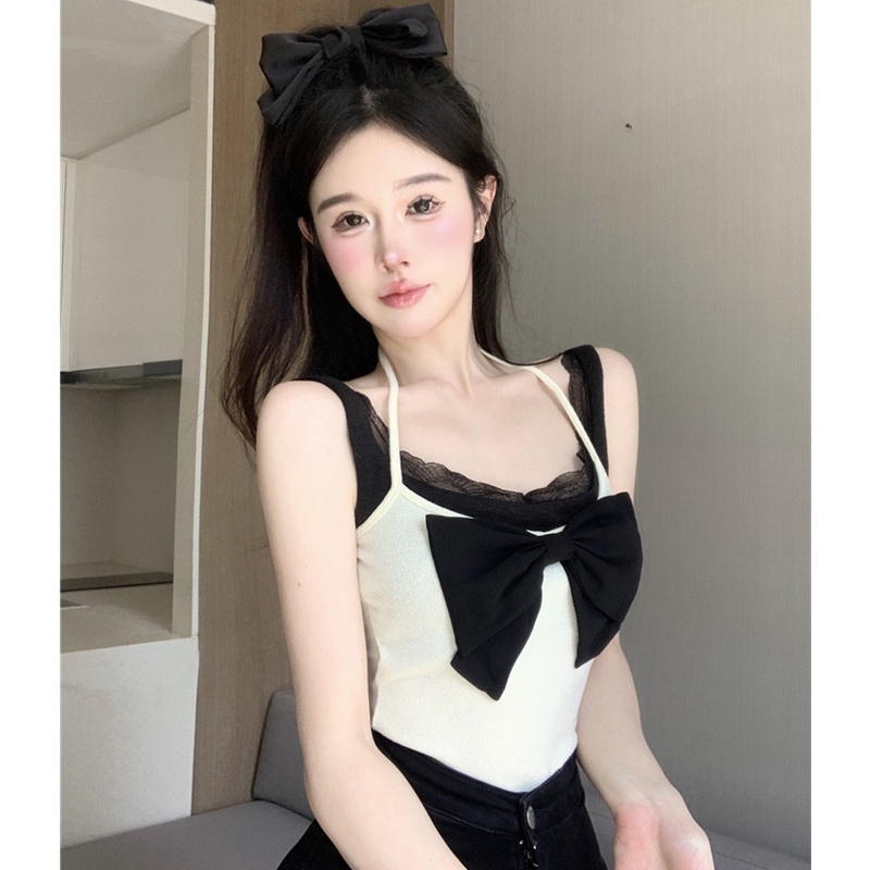 Áo Hai Dây Ngắn Cổ Yếm Phối Ren Gợi Cảm Thời Trang Mùa Hè Cho Nữ