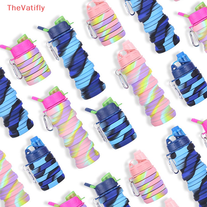 Bình Nước Silicone 500ML Họa Tiết Rằn Ri Có Thể Gấp Gọn Tiện Dụng Mang Theo Du Lịch / Leo Núi