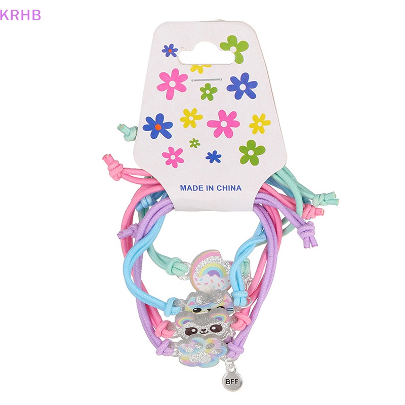 Set 4 Vòng Tay Dây Dễ Điều Chỉnh Mặt Mèo / Gấu Hoạt Hình Đáng Yêu Mới