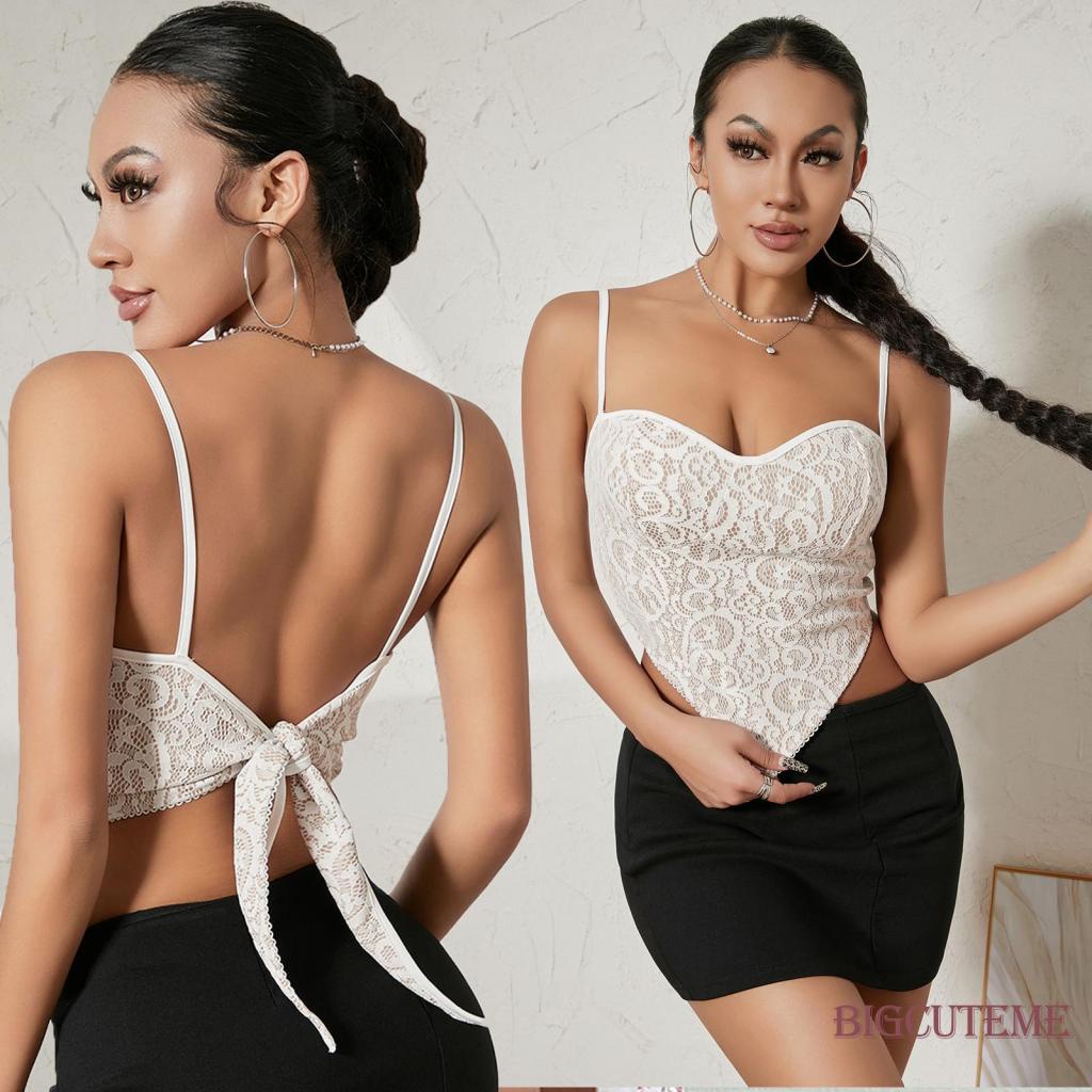 Áo Croptop Sát Nách Hở Lưng Phối Dây Cột Thời Trang Mùa Hè Cá Tính Cho Nữ