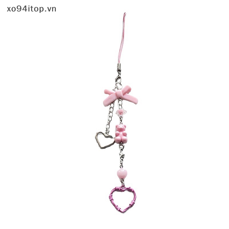 Móc Khóa Điện Thoại XOITOP Pink Y2K Hình Chữ Ch Dễ Thương Phong Cách Hàn Quốc Cho Nữ