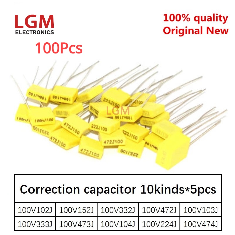 100 Chiếc100V Polypropylene An Toàn Nhựa Hiệu Chỉnh Tụ 222J 472J 103J 223J 473J 104J
