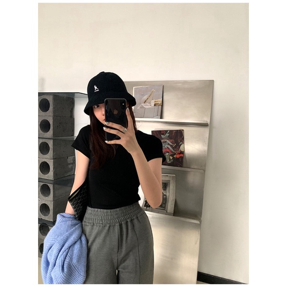 NZN Áo Thun Tay Ngắn Màu Trơn Cổ Tròn Thời Trang Hàn Quốc Cho Nữ