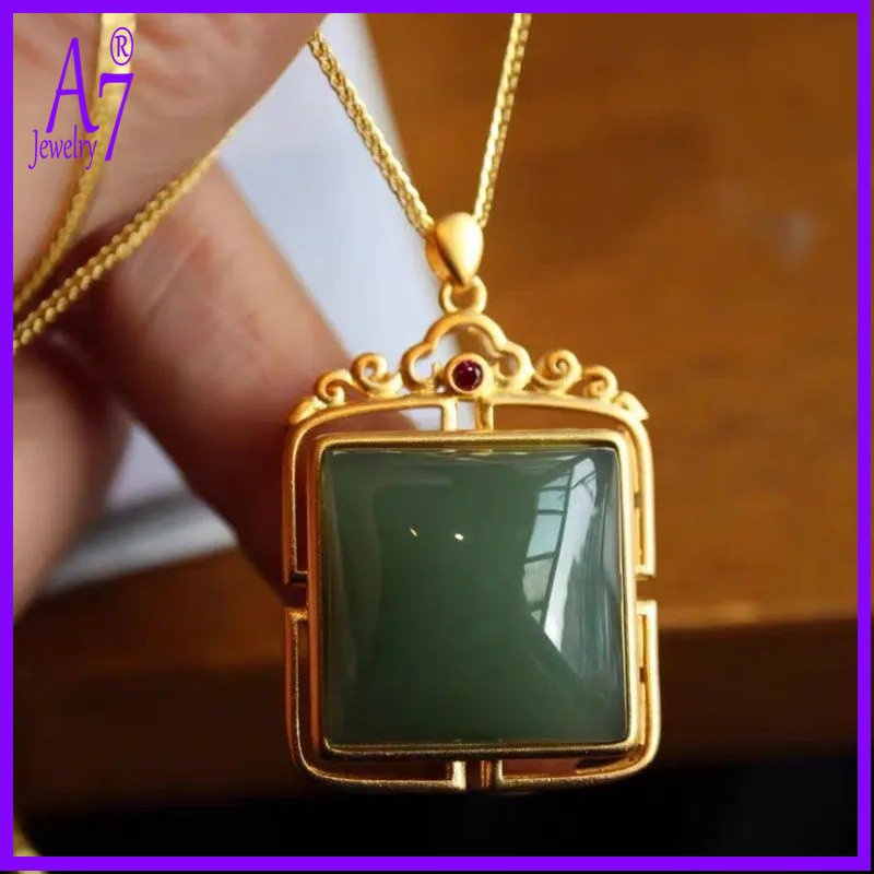 A77 | Vòng cổ Mạ Bạc 925 Mặt Vuông Đính Đá Phong Cách Vintage Mã Y1262