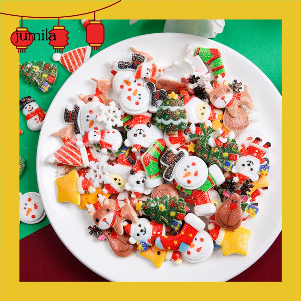 Set 10 Kẹp Tóc Hình Cây Thông / Người Tuyết / Ông Già Noel 3D Bằng Nhựa Resin Thủ Công Trang Trí Tủ Lạnh / Điện Thoại