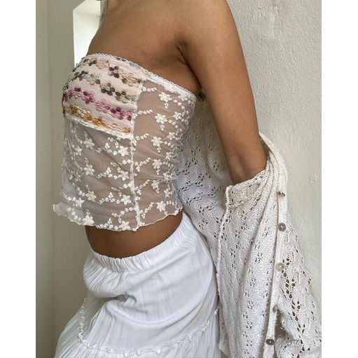 Áo Croptop Không Tay Xuyên Thấu Họa Tiết Hoa Thời Trang Đường Phố CY03