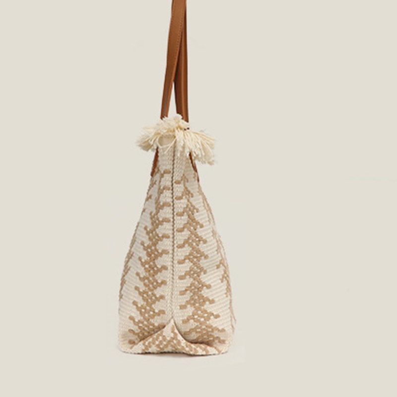 Túi tote Dệt Kim Đeo Vai Sức Chứa Lớn Phối Tua Rua Thời Trang Cho Nữ