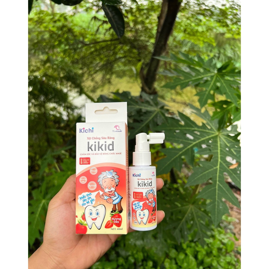 Xịt chống xâu răng Kikid Kichi 2 màu Xanh - Đỏ cho bé  Bebi123