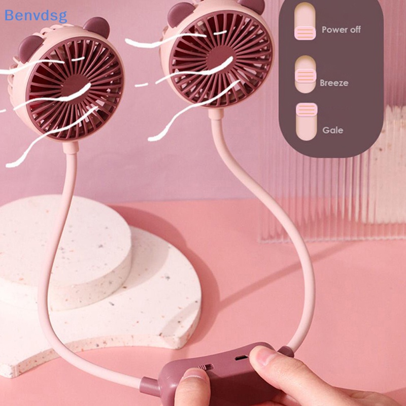 Quạt Đôi Mini Đeo Cổ Rảnh Tay Có Thể Sạc Lại Bằng Cổng USB
