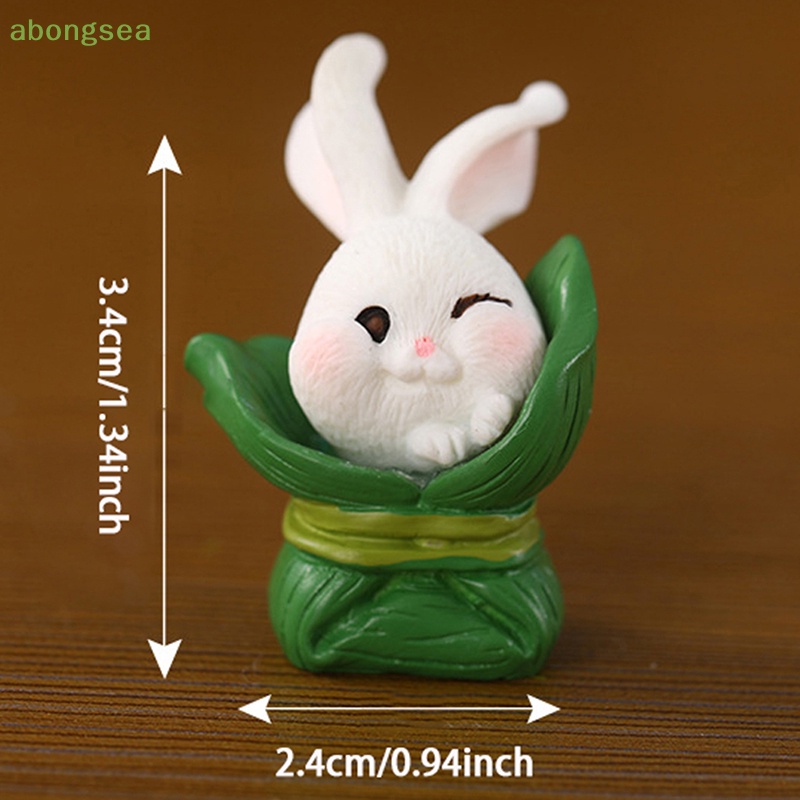 Abongsea Tượng Thỏ Trắng Hoạt Hình Bằng Nhựa Resin Trang Trí Tiểu Cảnh Sân Vườn