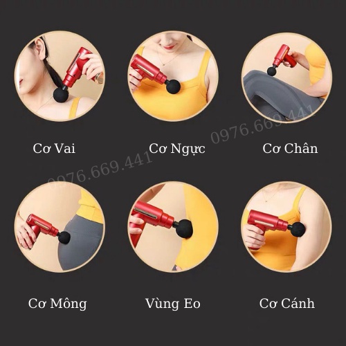 Máy Mát Xa Cầm Tay Mini - Máy Massage Cầm Tay Đa Năng, Tặng Kèm 4 Đầu Massage, 6 Chế Độ Dung, Pin Trâu