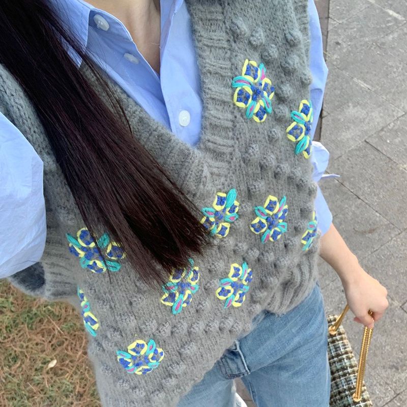 Áo Dệt Kim Sát Nách Dáng Rộng Kiểu Vintage Hàn Quốc Cá Tính Cho Nữ