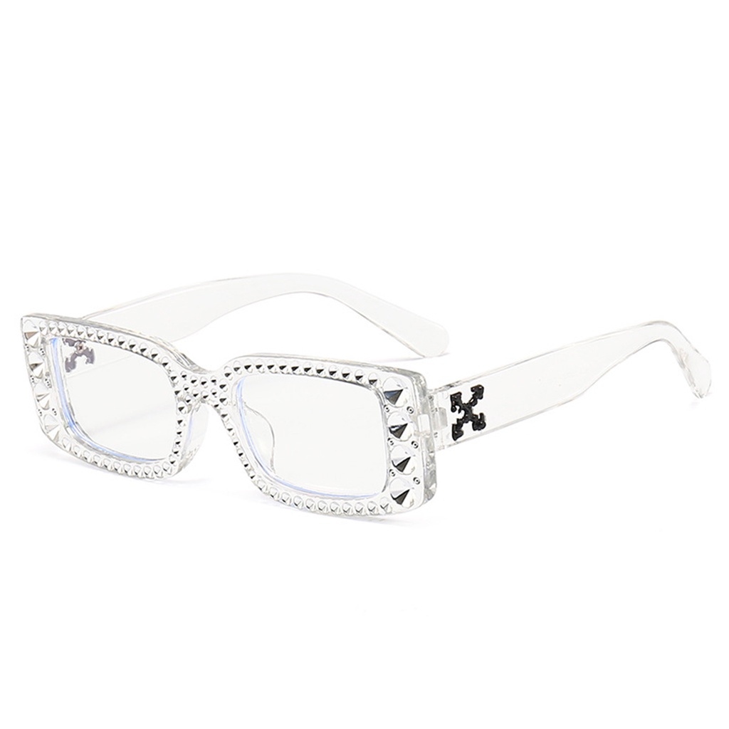 Kính Mát Gọng Vuông Bản Nhỏ Đính Đá Pha Lê Phong Cách Retro