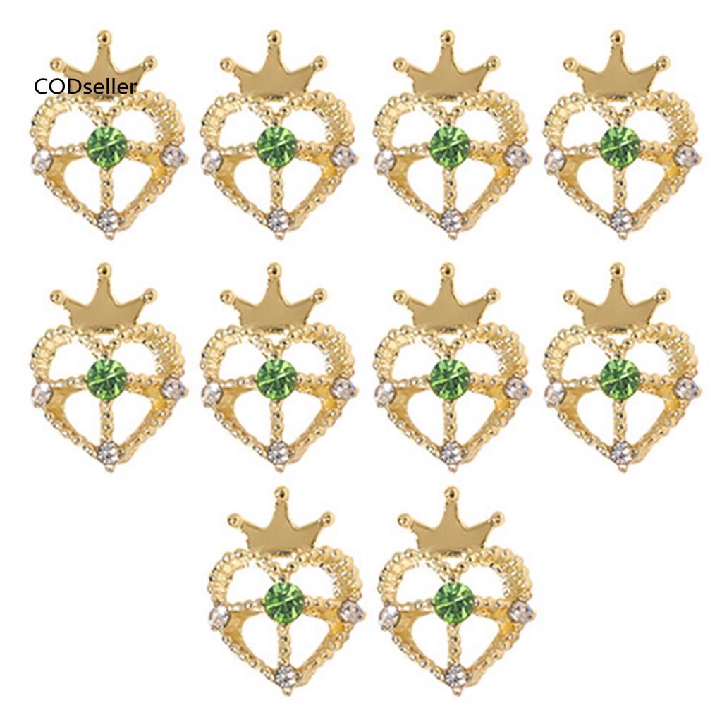 Set 10 Phụ Kiện Trang Trí Móng Tay Hình Vương Miện Trái Tim Lấp Lánh