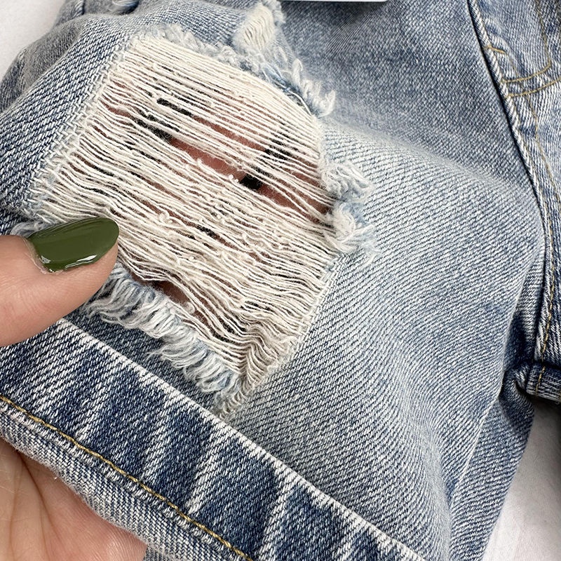 Quần Short Denim Rách Dáng Rộng Thoải Mái Thời Trang Mùa Hè Phong Cách Hàn Quốc Cho Bé Trai