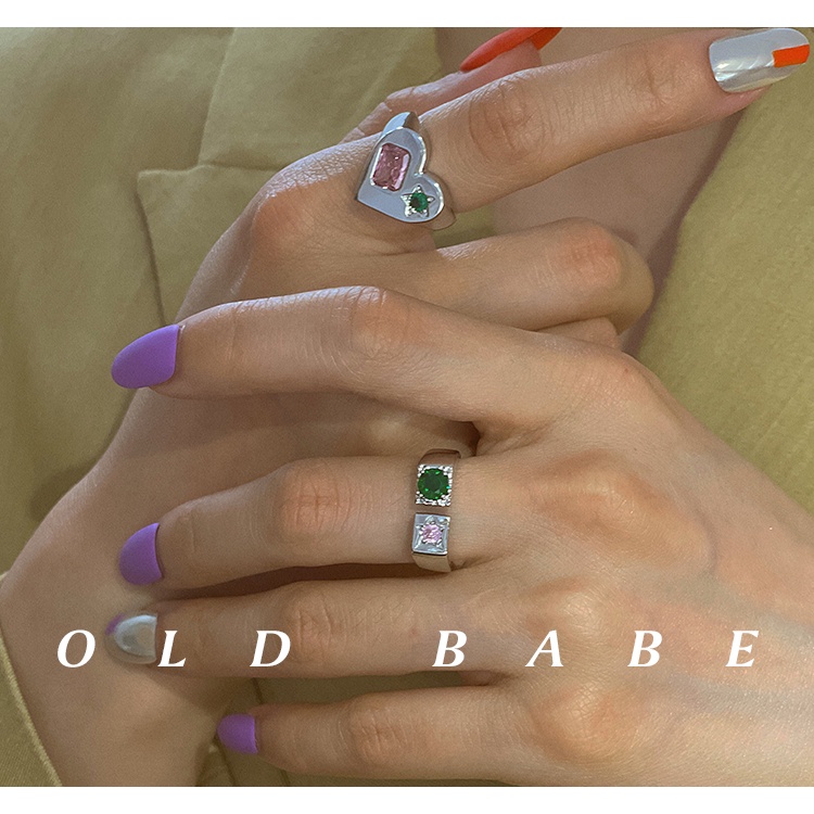 Nhẫn Hở Đính Đá Zircon Hình Trái Tim Nhiều Màu Sắc Phong Cách Vintage Dành Cho Nữ