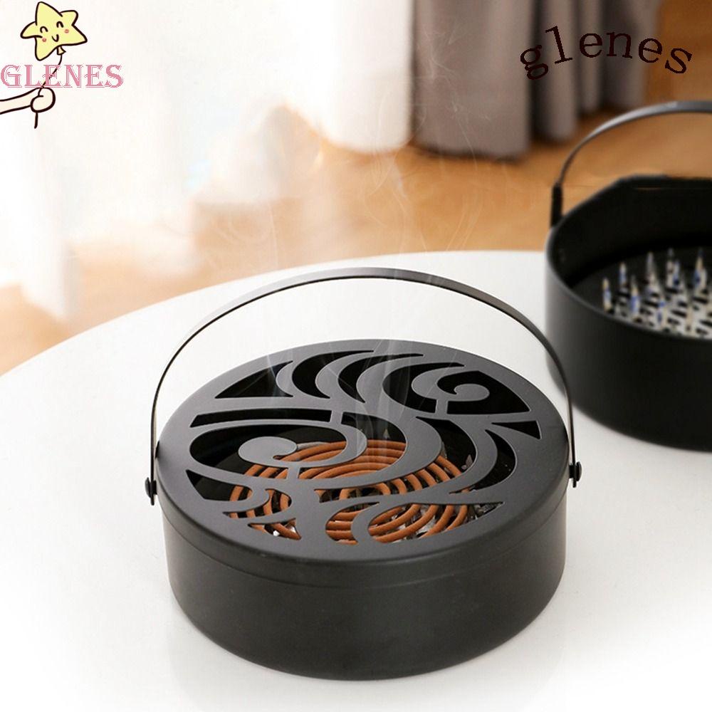Glenes Hộp Đựng Nhang Muỗi Thiết Kế Đục Lỗ Rỗng Có Tay Cầm Phong Cách Retro Ốp