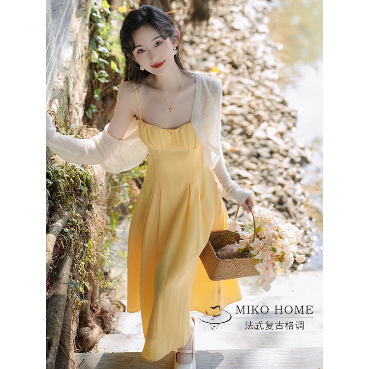 Plus Bộ Đầm Hai Dây Kèm Áo Khoác Cardigan Ngắn Tay Dài Nhẹ Nhàng Kiểu Pháp Thời Trang 2023 Cho Nữ 5.14