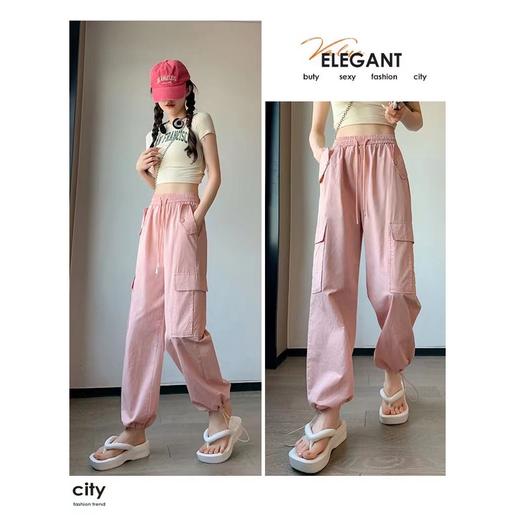 Quần Dài Thể Thao Lưng Cao Vải Mỏng Phối Dây Rút Thời Trang Mùa Hè Cho Nữ