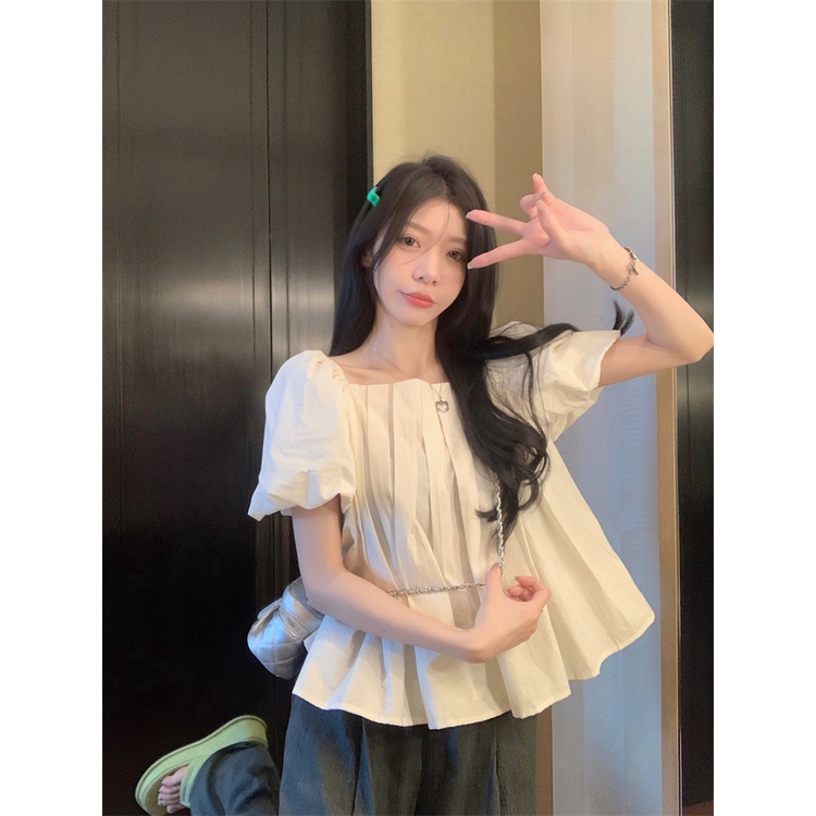 Áo Kiểu Cổ Vuông Tay Phồng Thời Trang Mùa Hè Xinh Xắn Cho Nữ