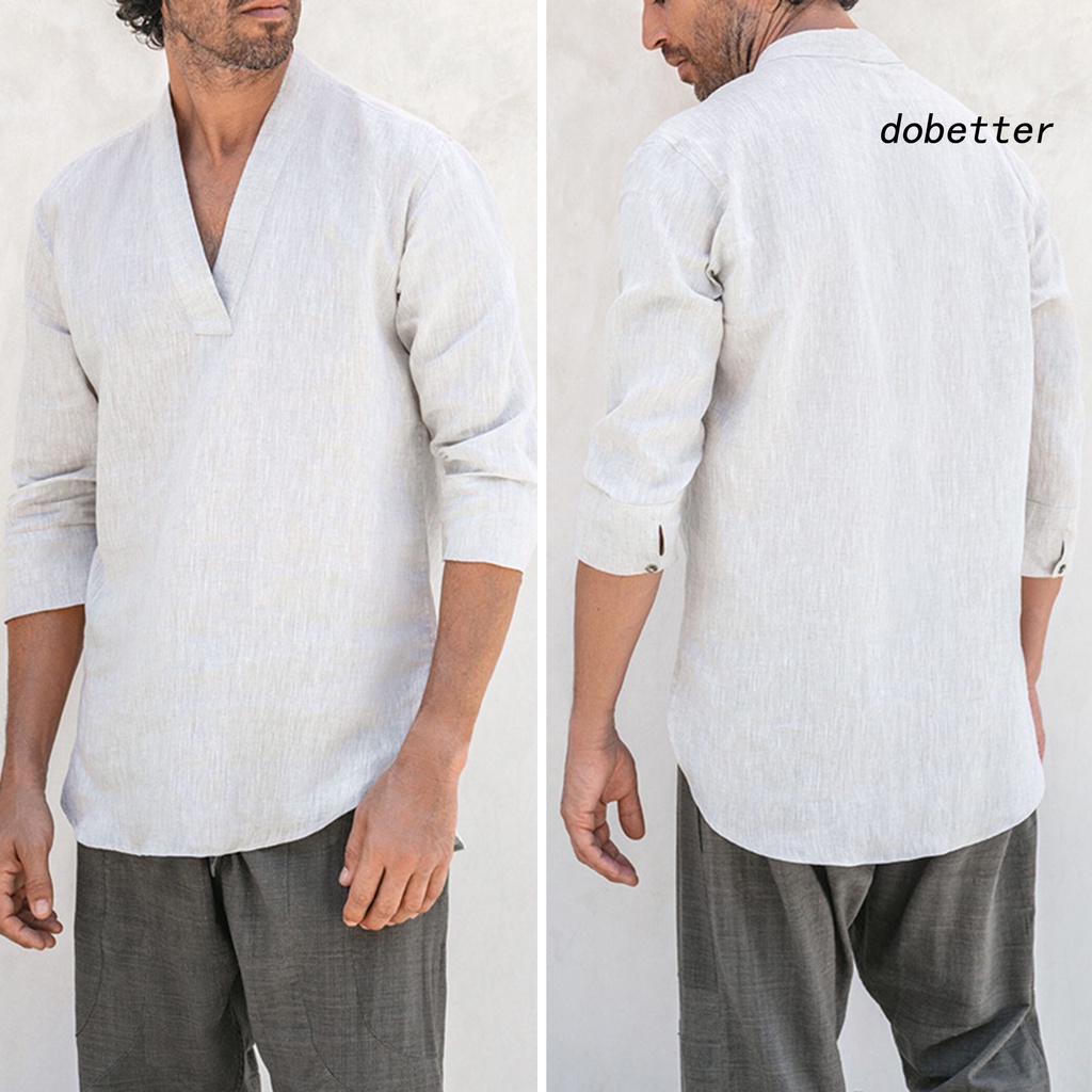 Áo Sơ Mi Tay Dài Cổ Chữ V Màu Sắc Đơn Giản Dành Cho Nam