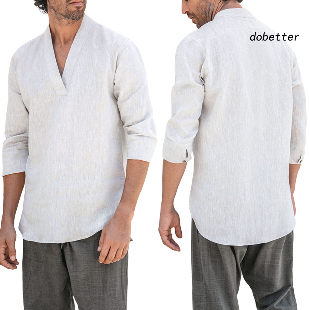 Áo Sơ Mi Tay Dài Cổ Chữ V Màu Sắc Đơn Giản Dành Cho Nam