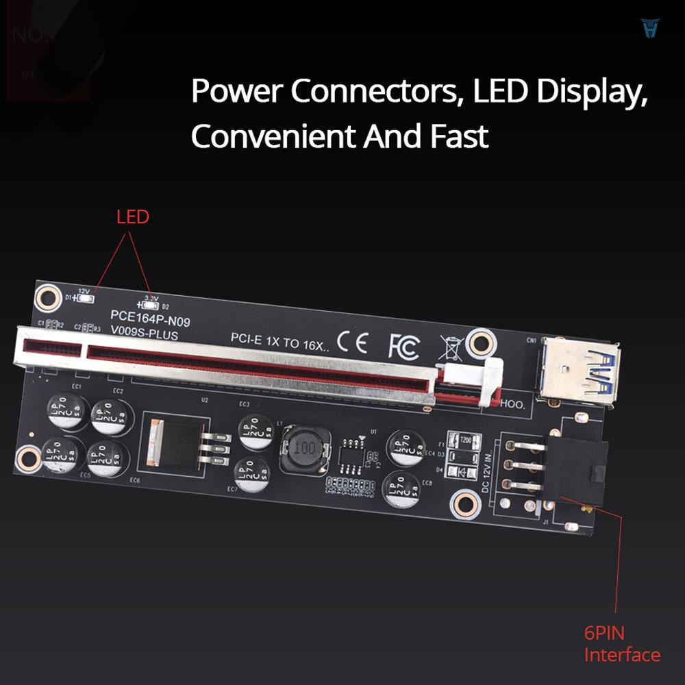 Card Mở Rộng PCI-E 009SPLUS 1X-16X Kèm 8 Tụ Điện Trơn 6pin