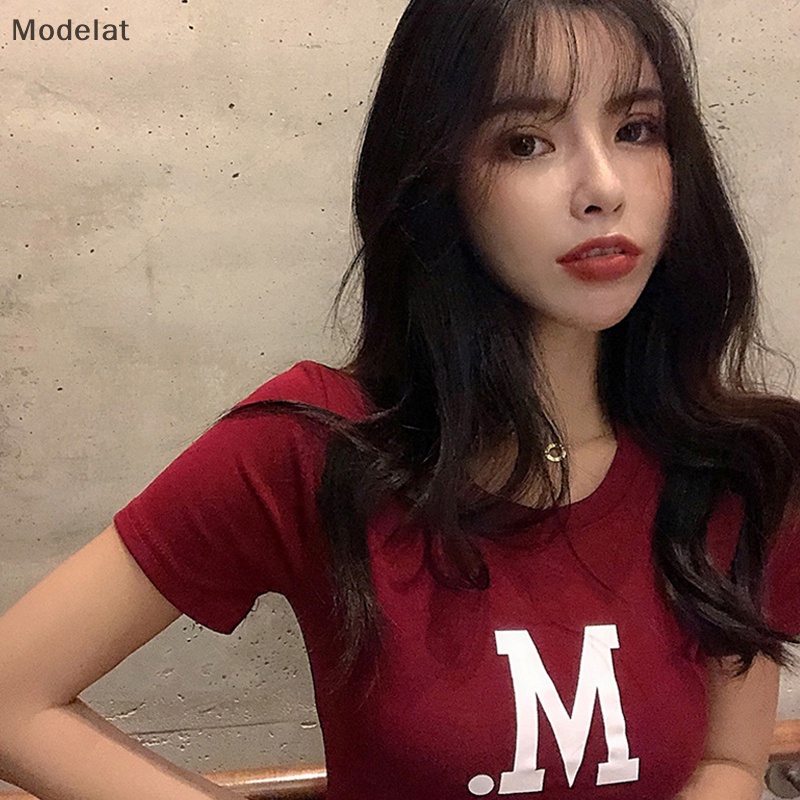 Áo Thun Crop Top Tay Ngắn Cổ Tròn In Chữ Thời Trang Mùa Hè Cho Nữ